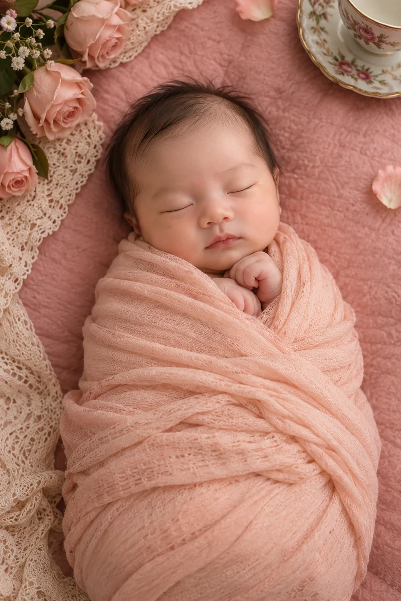 Newborn portrait — Garden Tea theme