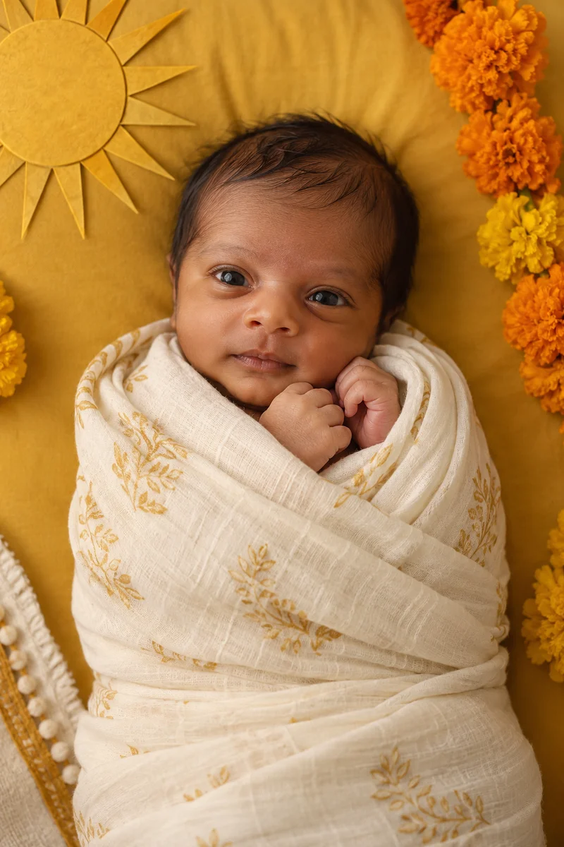 Newborn portrait — Golden Sunshine theme
