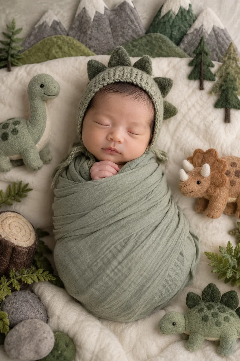Newborn portrait — Little Dinosaur theme