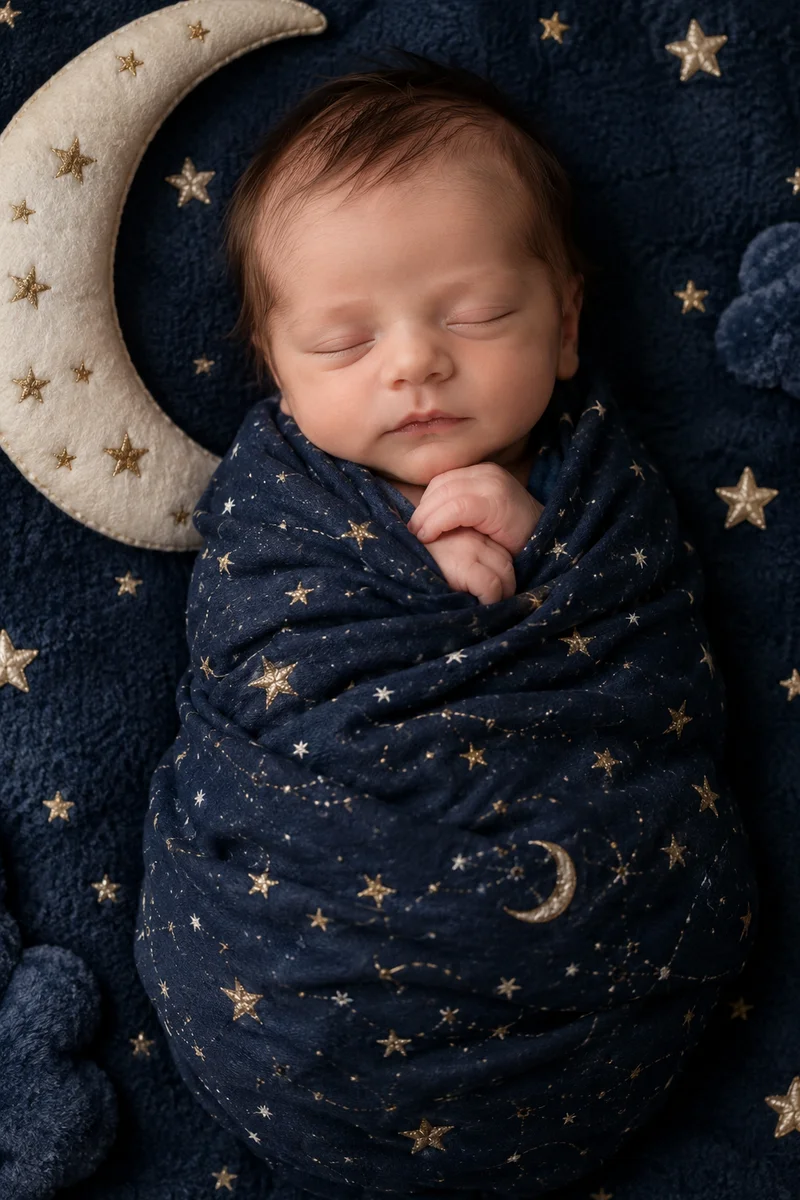Newborn portrait — Moonlit Lullaby theme