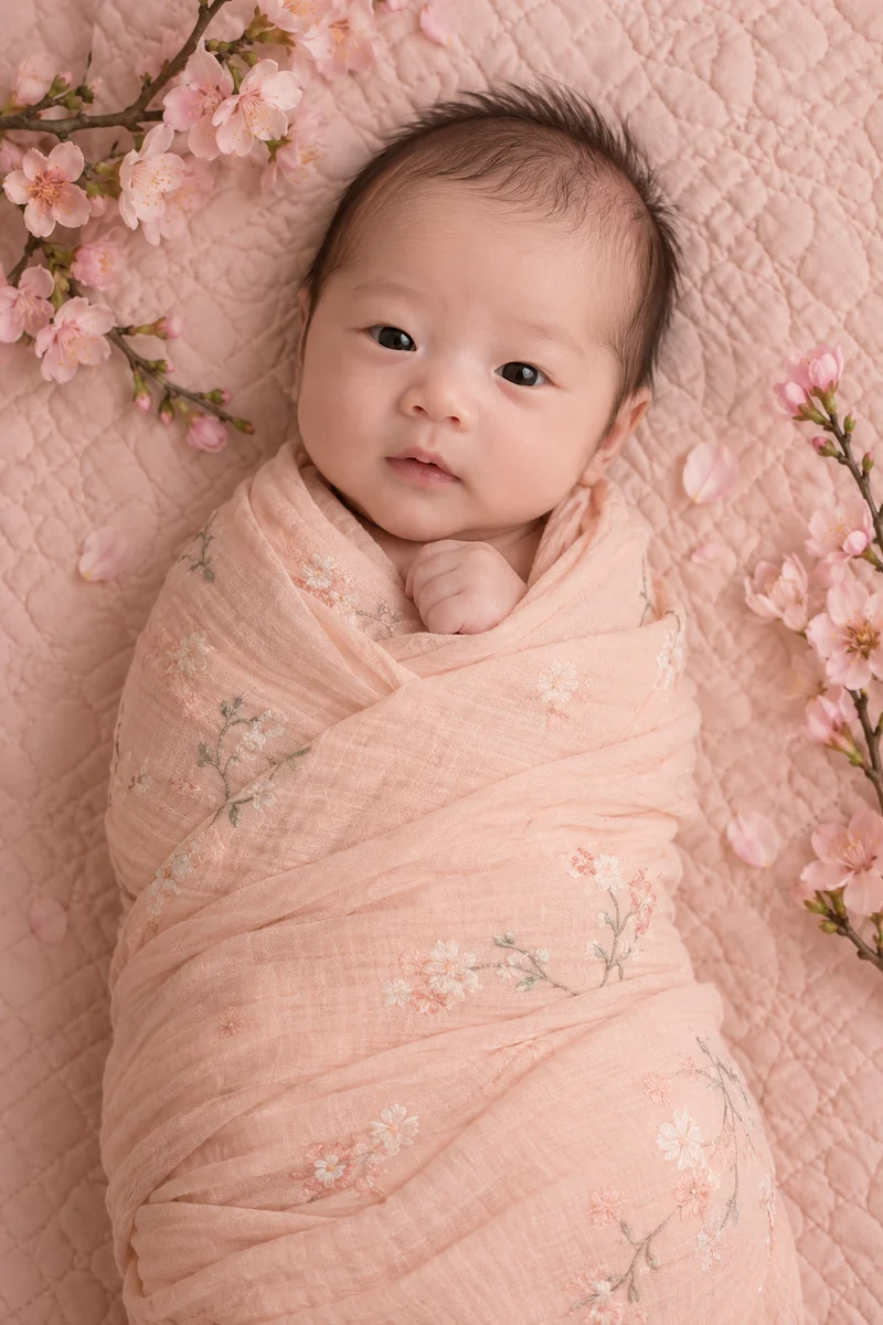 Newborn portrait — Peach Blossom theme