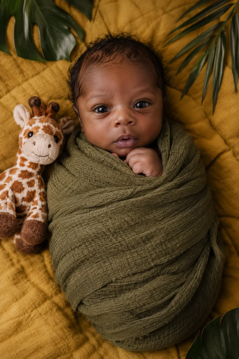 Newborn portrait — Safari Smiles theme
