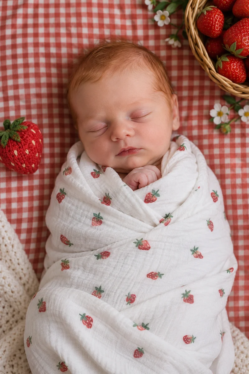 Newborn portrait — Strawberry Picnic theme