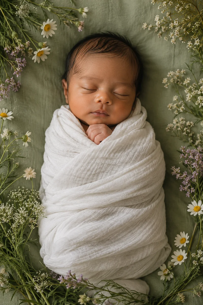 Newborn portrait — Wildflower Meadow theme